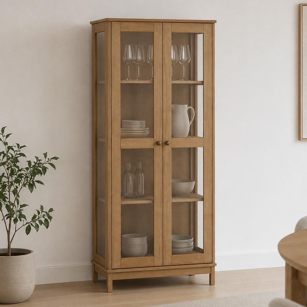 Cristaleira Ethos 2 Portas 3 Prateleiras Madeira Maciça com Laterais em Vidro Freijó Lyam Decor
