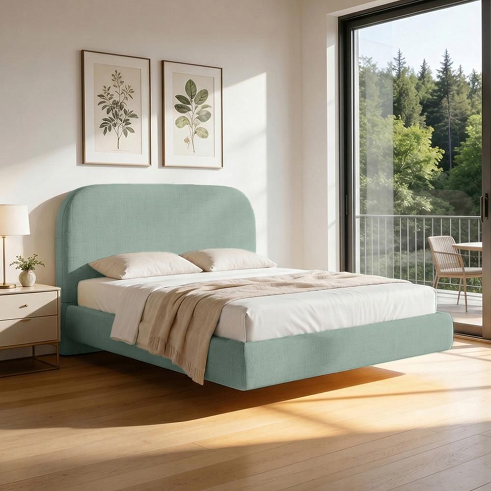 Cama Casal Flutuante Aura W01 com Cabeceira Design Orgânico MDF-MDP Verde Menta Lyam Decor