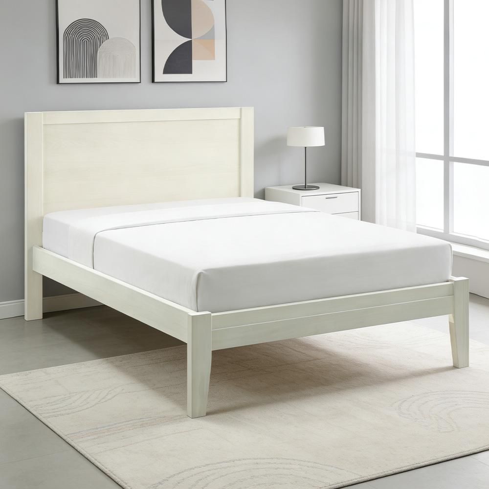 Cama Casal Mazzaro com Estrado Fixo em Madeira Maciça Branco Lyam Decor