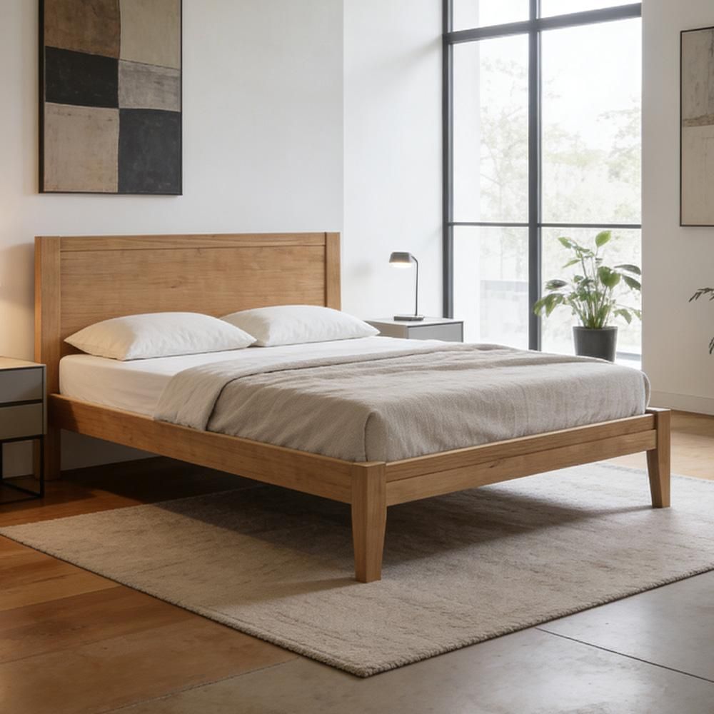 Cama Casal Mazzaro com Estrado Fixo em Madeira Maciça Freijó Lyam Decor