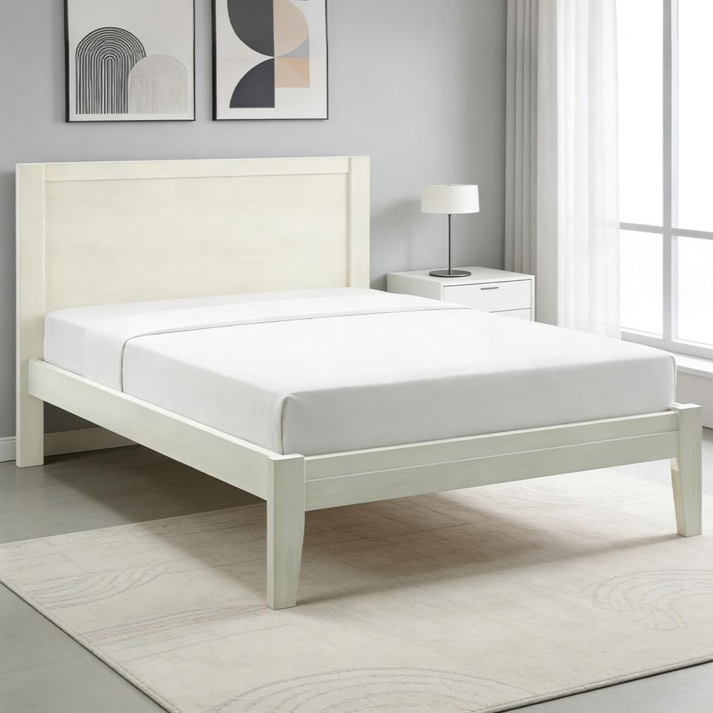 Cama Queen Mazzaro F06 com Estrado Fixo em Madeira Maciça Branco Lyam Decor