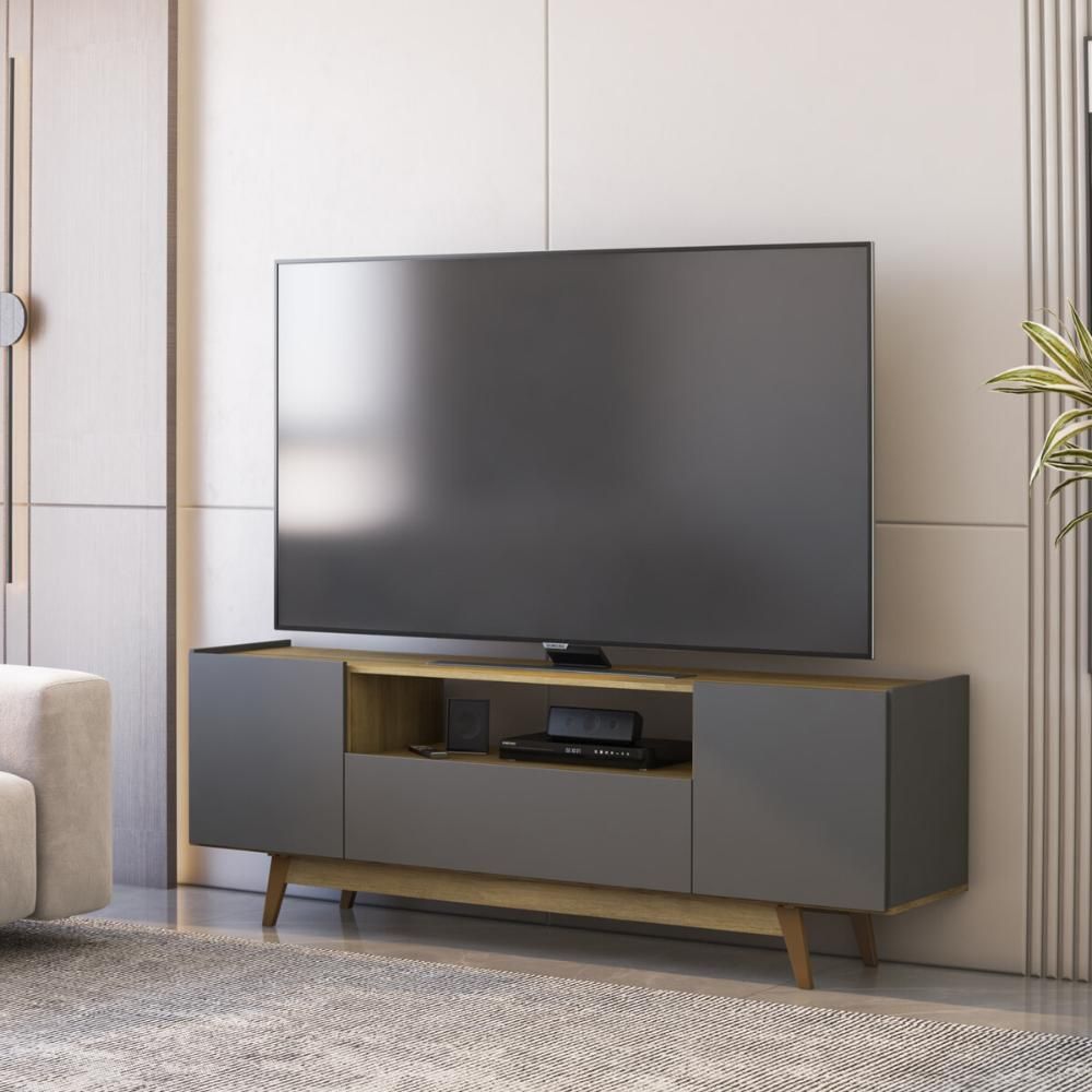 Rack para TV Até 72" 182CM MDP com 3 Portas e Nicho Retrô Mel Grafite Multimóveis CR45367