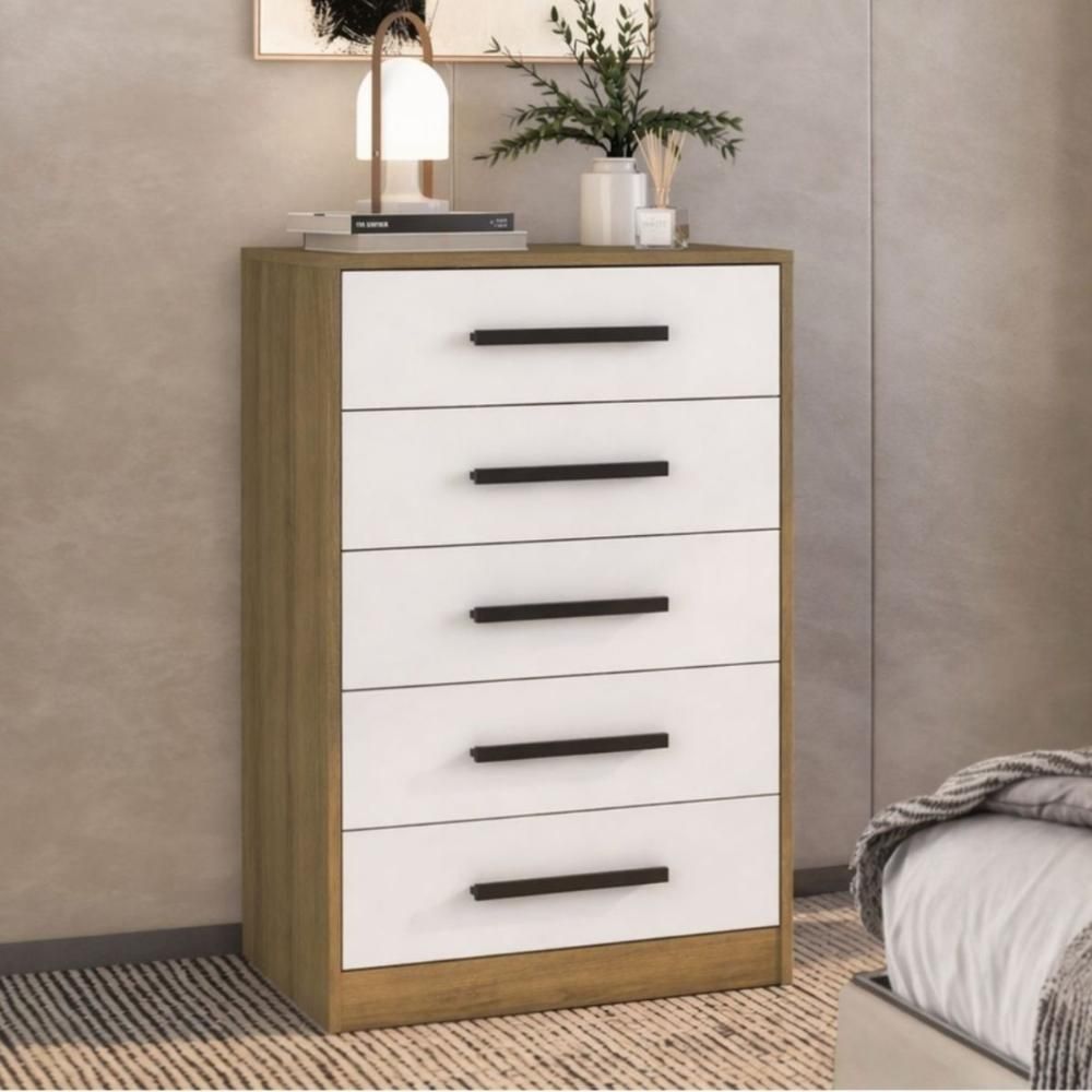 Cômoda CR45364 5 Gavetas MDP Puxador em PVC Mel e Branco Multimóveis 60,4CM