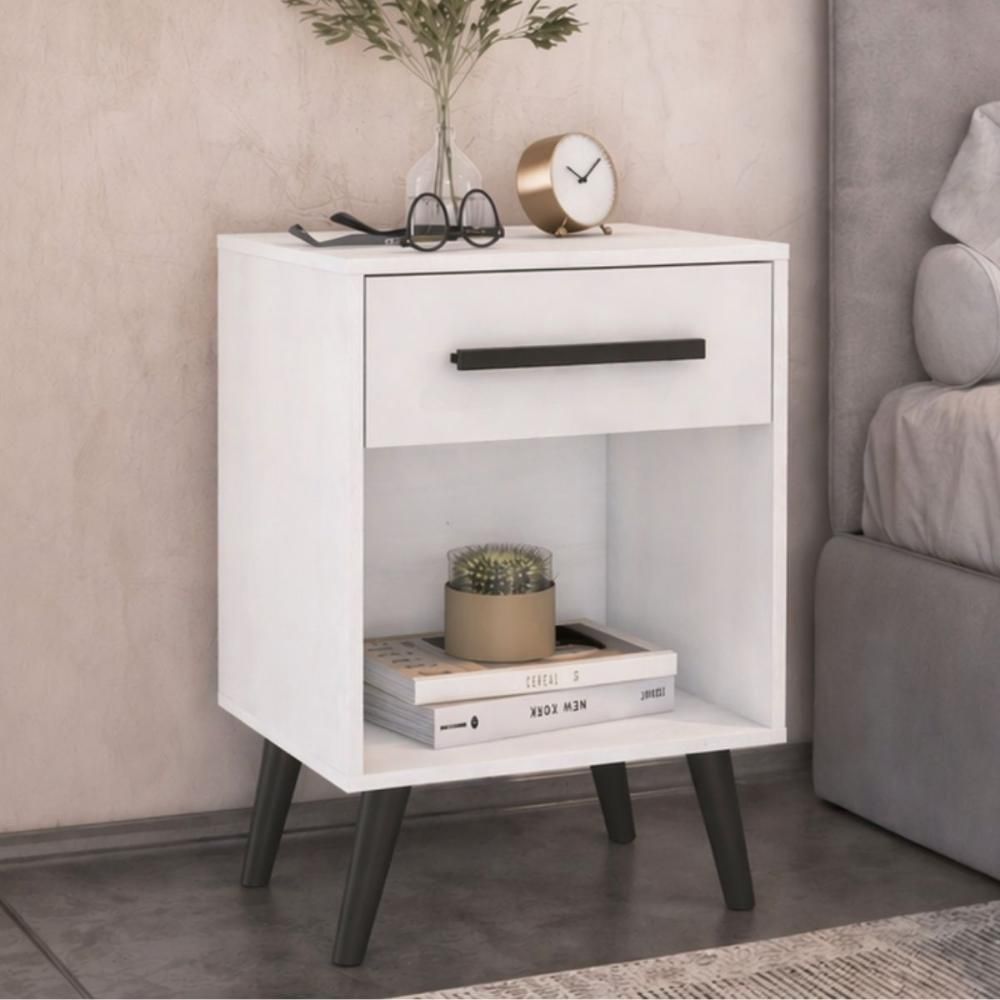 Mesa de Cabeceira Retrô CR35503 1 Gaveta MDP Moderno Branco Multimóveis 44.8CM