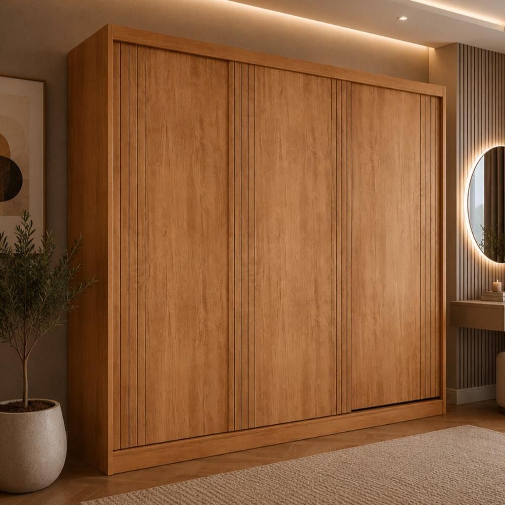 Guarda Roupa Casal CR35529 3 Portas de Correr MDF Laqueado Madeirado Multimóveis