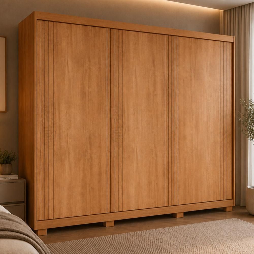Guarda Roupa Casal CR35535 3 Portas de Correr 2 Gavetas MDF Laqueado com Pés 182cm Madeirado Multimóveis