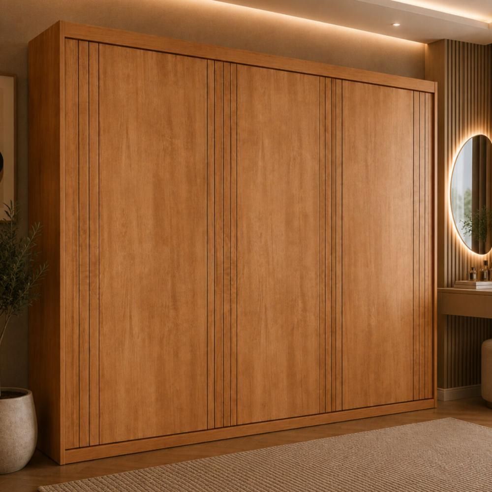 Guarda Roupa Casal CR35534 3 Portas de Correr 2 Gavetas MDF Laqueado com Cabideiro Madeirado Multimóveis