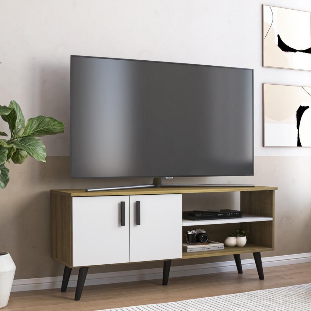 Rack para TV Até 50" 121,2CM MDP com 2 Portas e Nichos Retrô Multimóveis