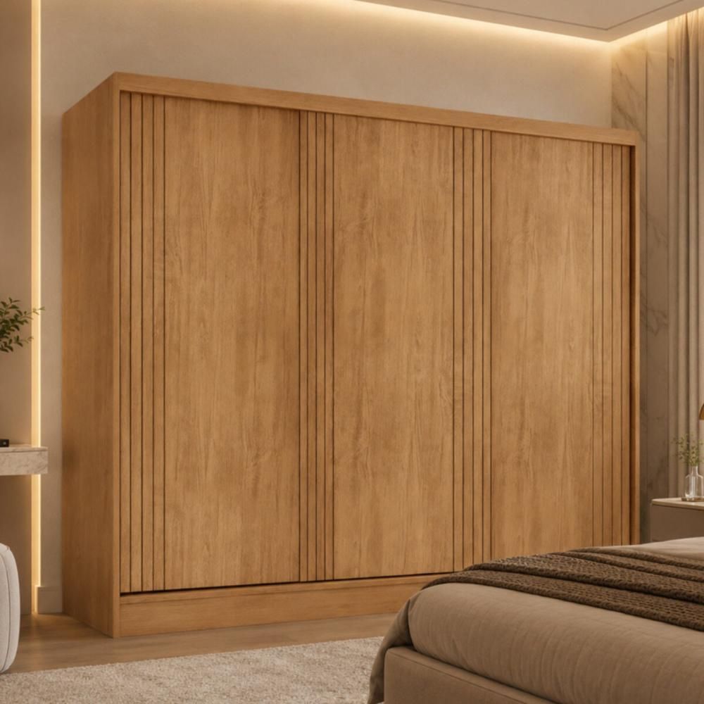 Guarda Roupa Casal CR35537 3 Portas de Correr 4 Gavetas MDF Laqueado Madeirado Multimóveis