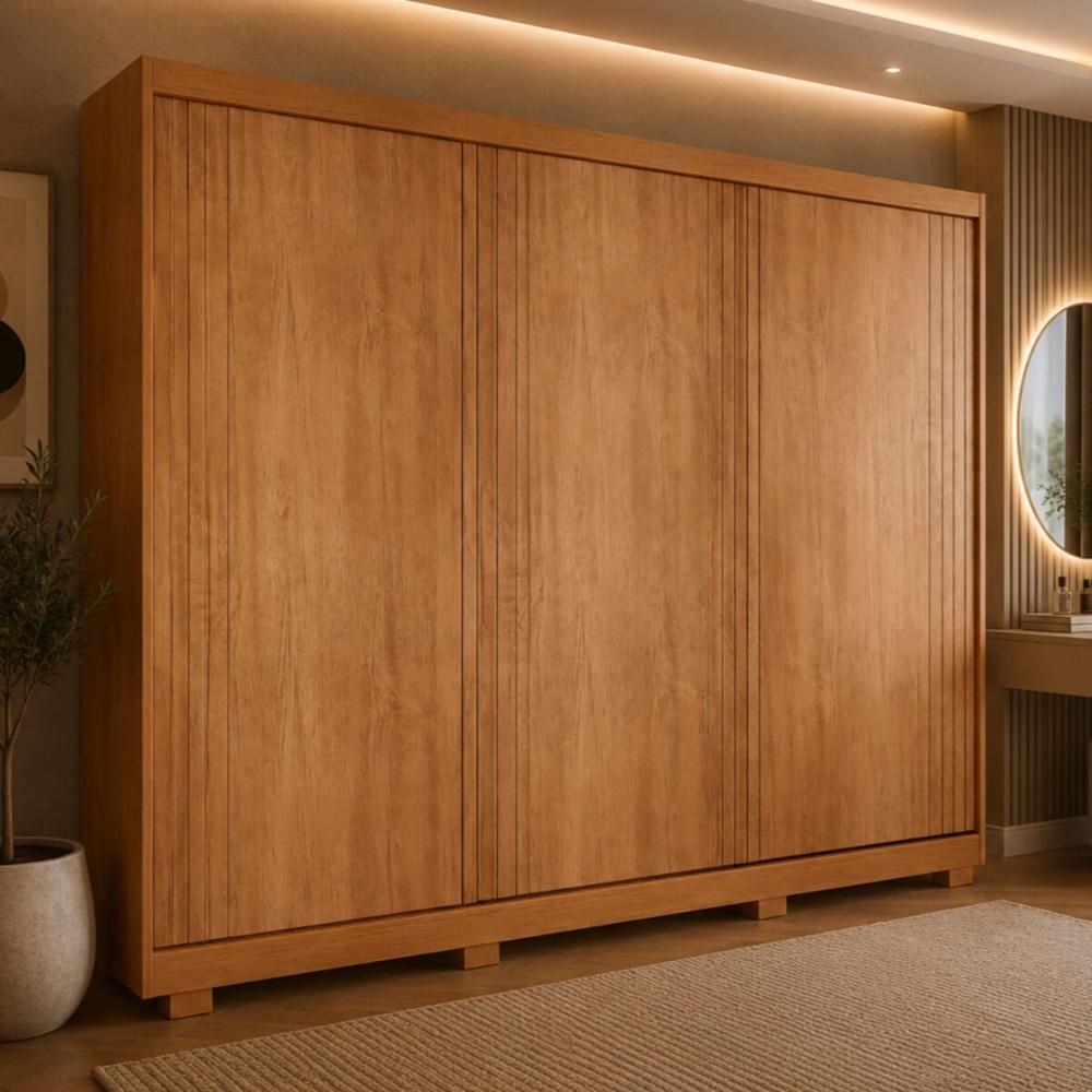 Guarda Roupa Casal CR35532 3 Portas de Correr sem Gavetas MDF Laqueado Madeirado Multimóveis