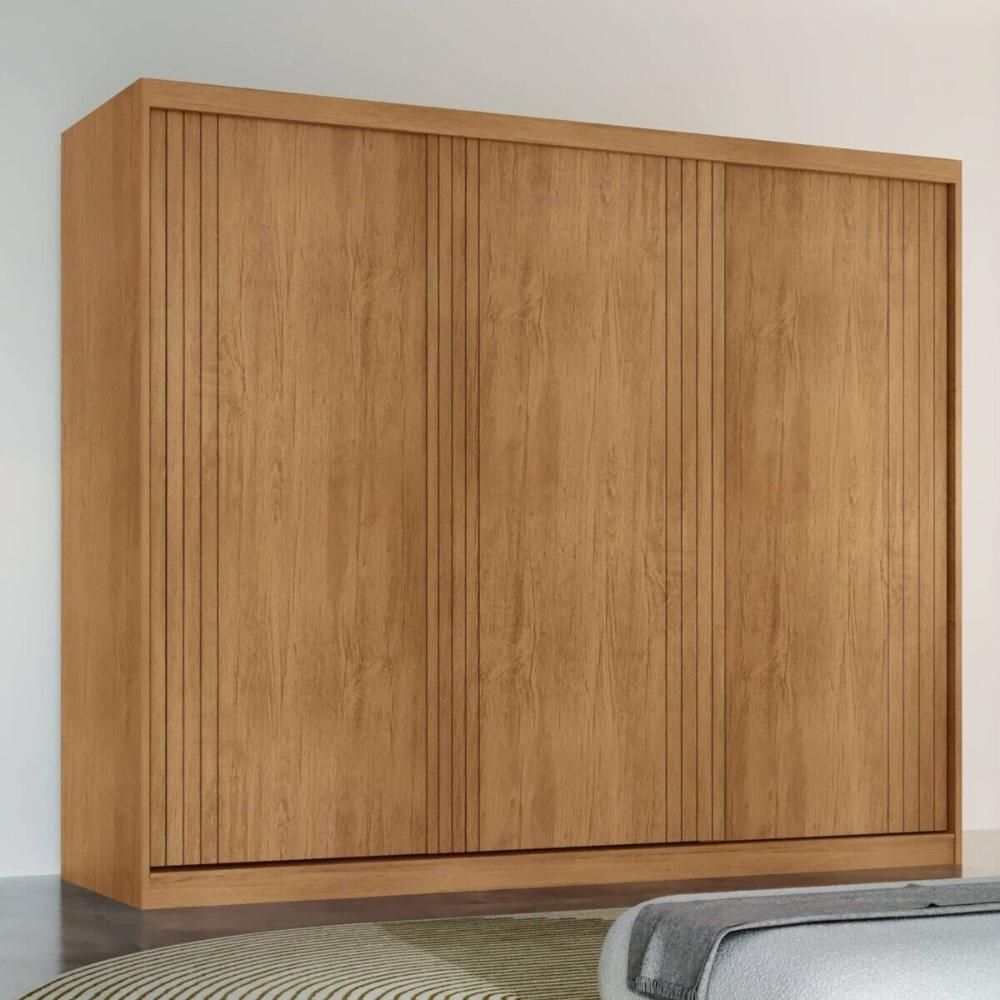 Guarda Roupa Casal CR35536 3 Portas de Correr 4 Gavetas MDF Laqueado com Corrediças Telescópicas Madeirado Multimóveis