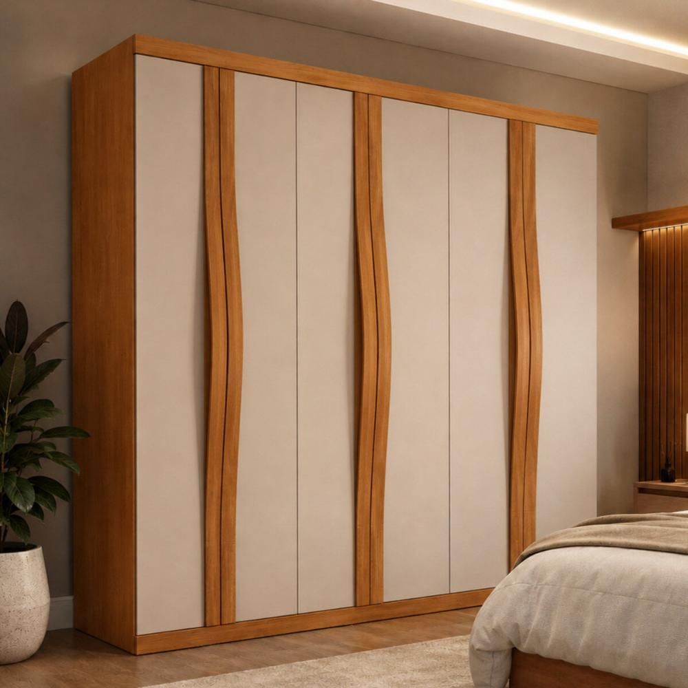 Guarda Roupa Casal CR35523 6 Portas de Bater 2 Gavetas MDF Laqueado com Corrediças Telescópicas Madeirado-off White