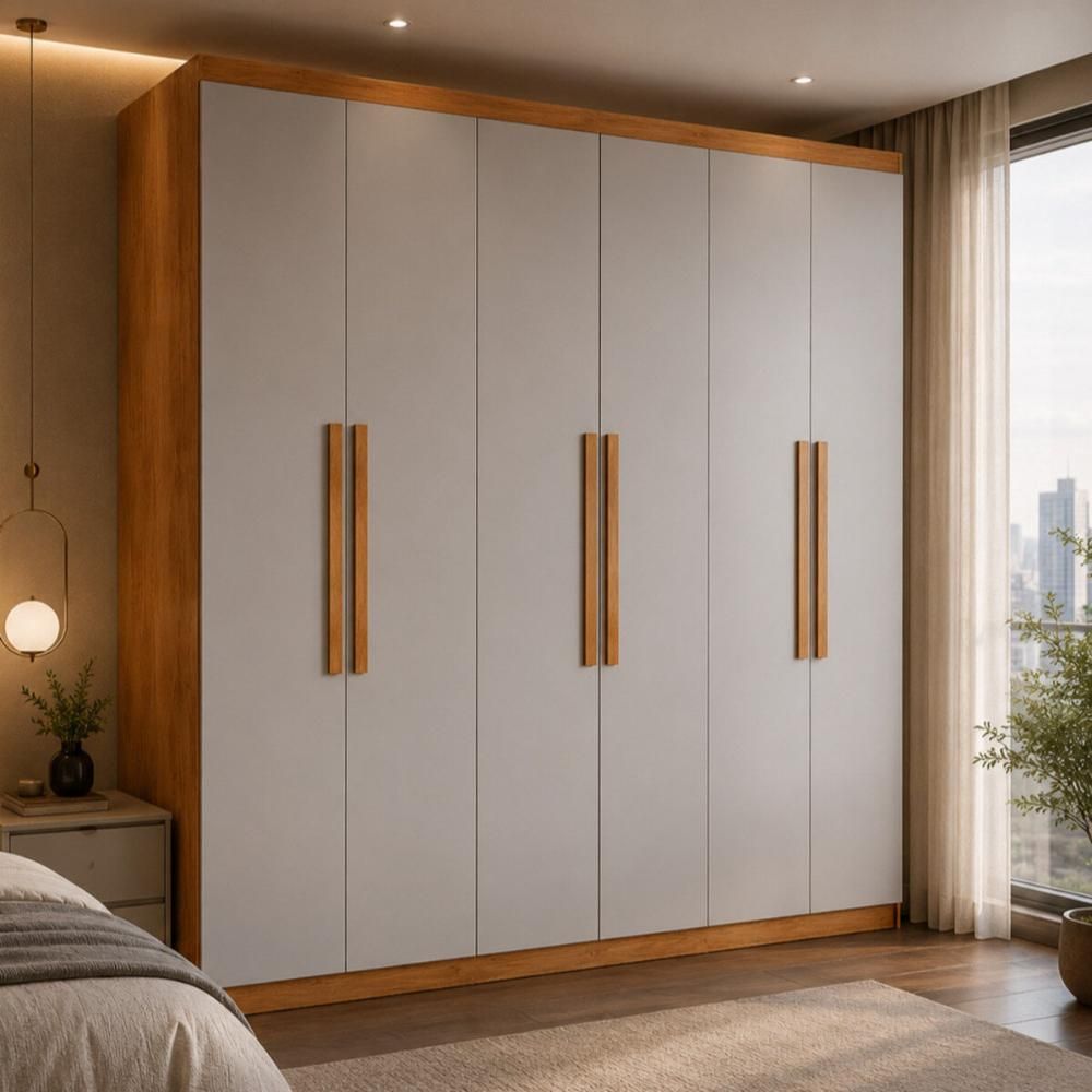 Guarda Roupa Casal CR35506 6 Portas de Bater 2 Gavetas MDF Laqueado com Corrediças Telescópicas Madeirado-off White