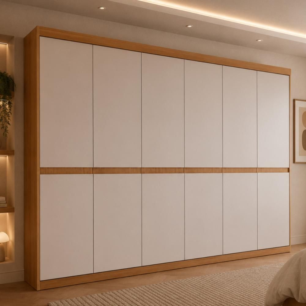 Guarda Roupa Casal CR35542 6 Portas de Bater 4 Gavetas MDF Laqueado com Corrediças Telescópicas Madeirado-off White