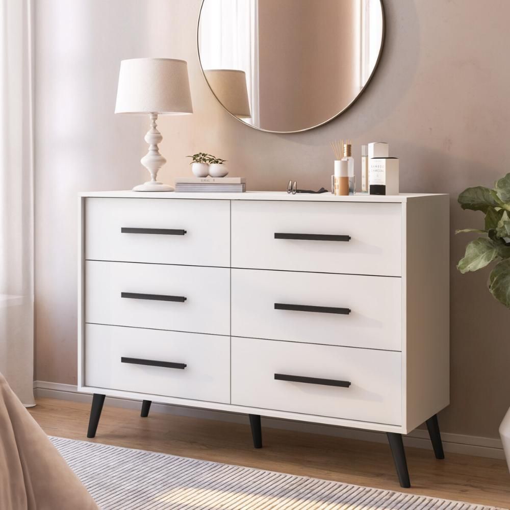 Cômoda CR45363 6 Gavetas MDP Puxador PVC Retrô Branco Multimóveis 120CM