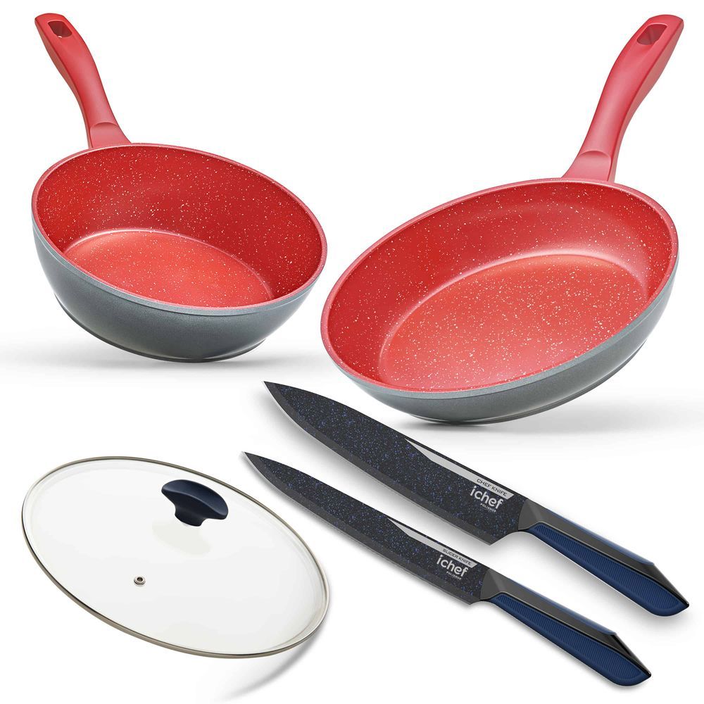 Conjunto Panelas Sauté Grand e Day By Day Frigideira Alumínio com Revestimento Antiaderente 24CM 6 Camadas Vermelho