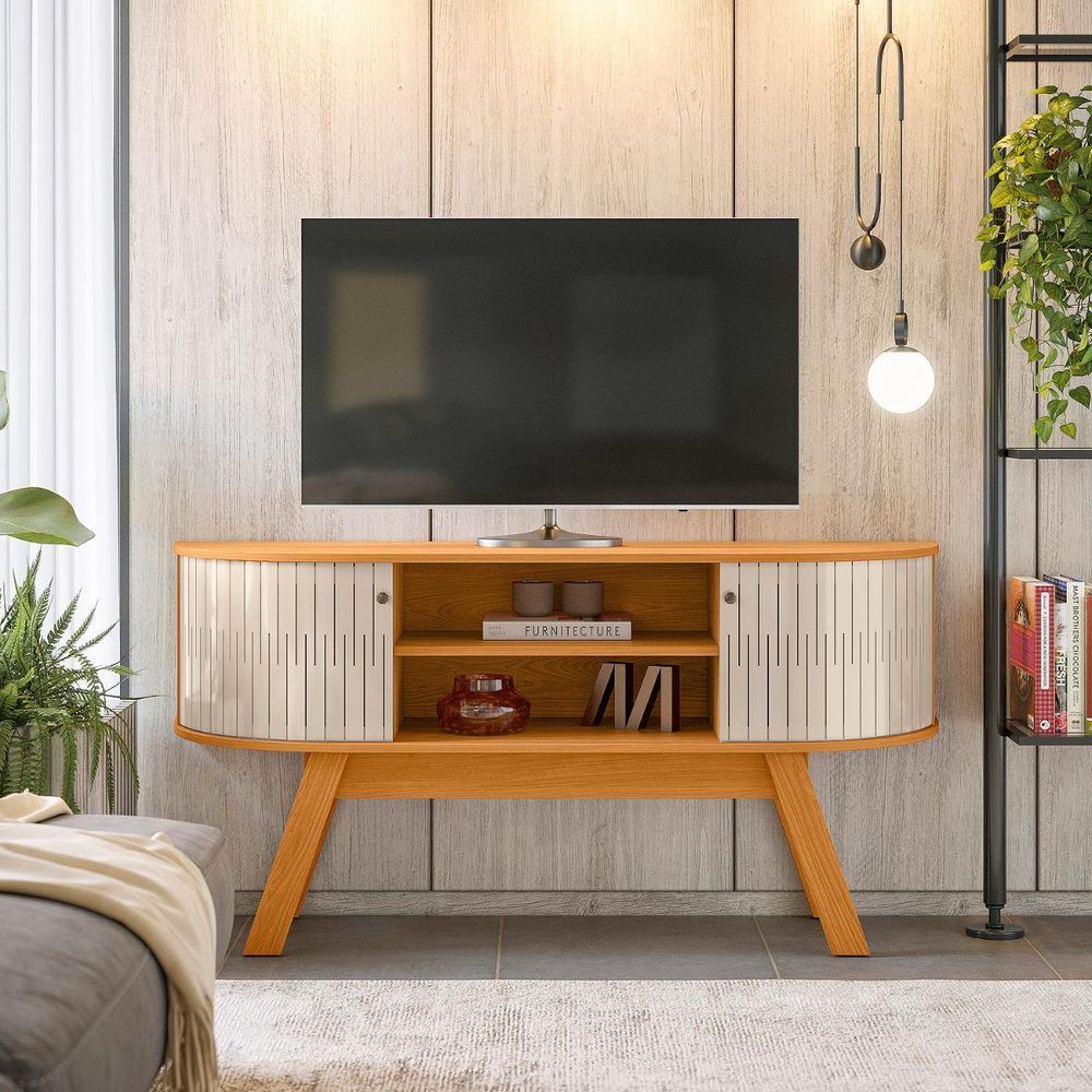Bancada 136cm 2 Portas Para Tv Até 55 Polegadas Atlanta Madetec Cor:cinamomo / Off White