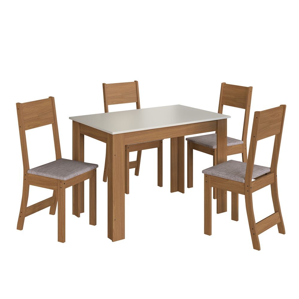 Conjunto de Jantar Atlanta 4 Lugares Tampo em MDP com Assentos em Tecido Off White 108CM Indékes
