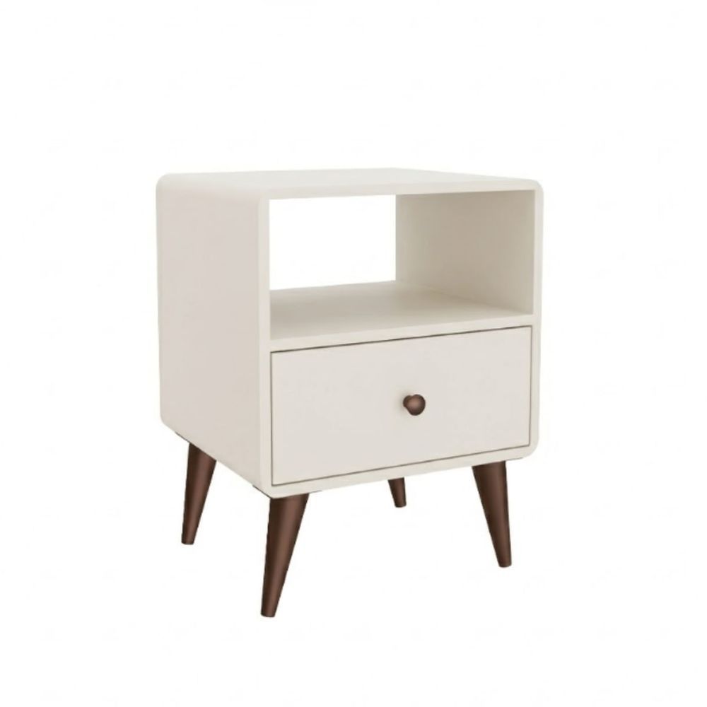 Mesa de Cabeceira Curve 1 Gaveta MDF-MDP Moderno Off White 45x40x58cm Movelbento