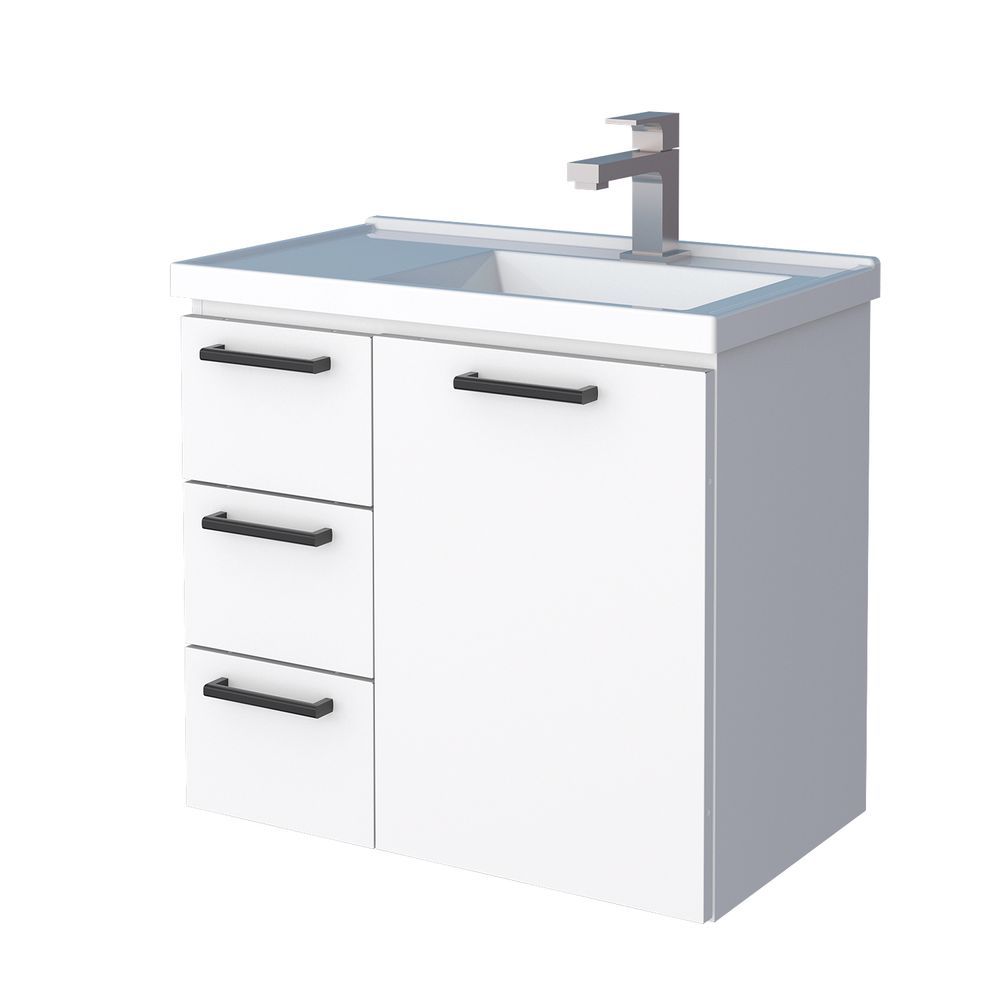 Gabinete para Banheiro Ameixa Bancada sem Porta 3 Gavetas Aço 62CM Branco Cozimax