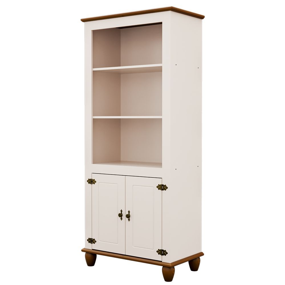 Estante Livreiro Joy 2 Portas 4 Prateleiras em MDF de 15mm e Pés em Madeira Maciça TAMANHO 79CM Acetinado Loja Doce Lar