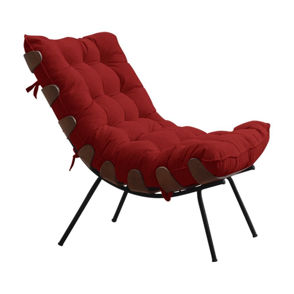 Poltrona Decorativa Abel com Revestimento em Veludo e Pés Palito Confortável Preto e Vermelho Gran Belo