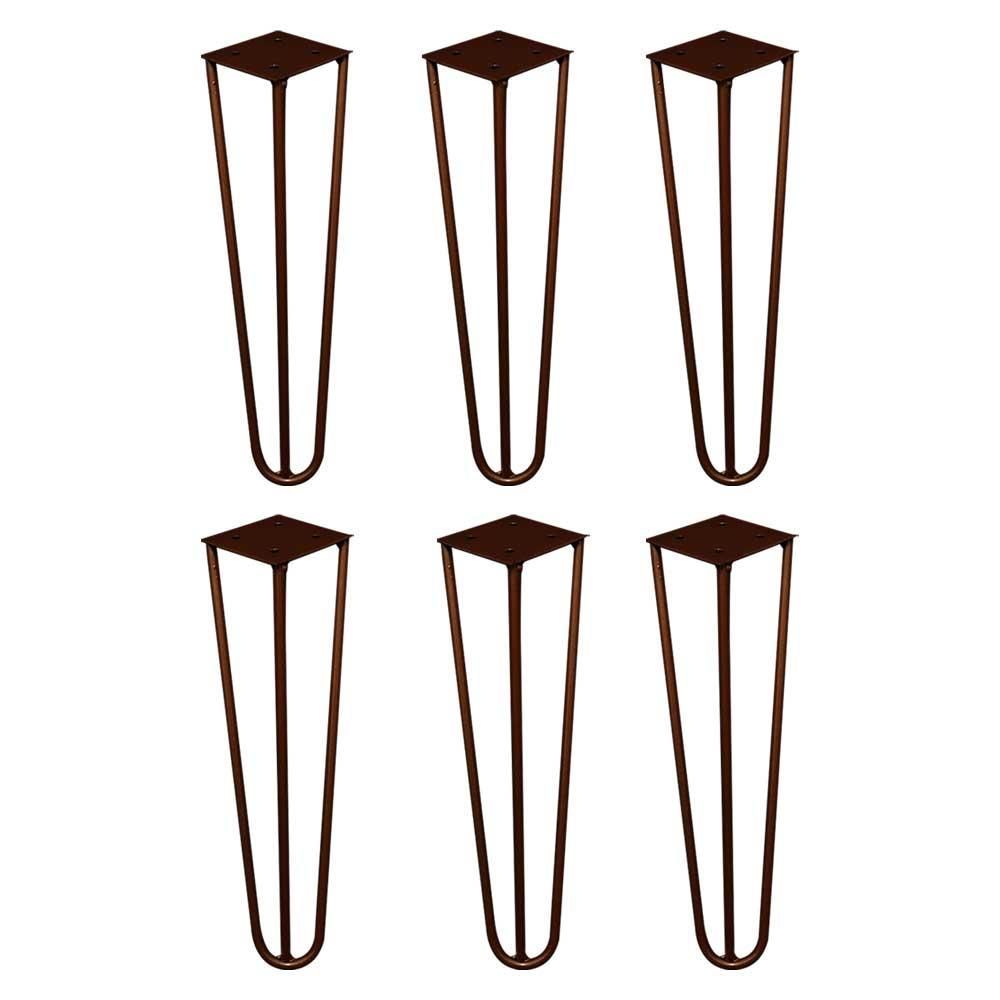 Kit 6 Pés de Metal Hairpin Legs Gran Belo G41 para Mesa de Canto Rack e Puffs 30cm Ferro Maciço 120kg Bronze Bivolt