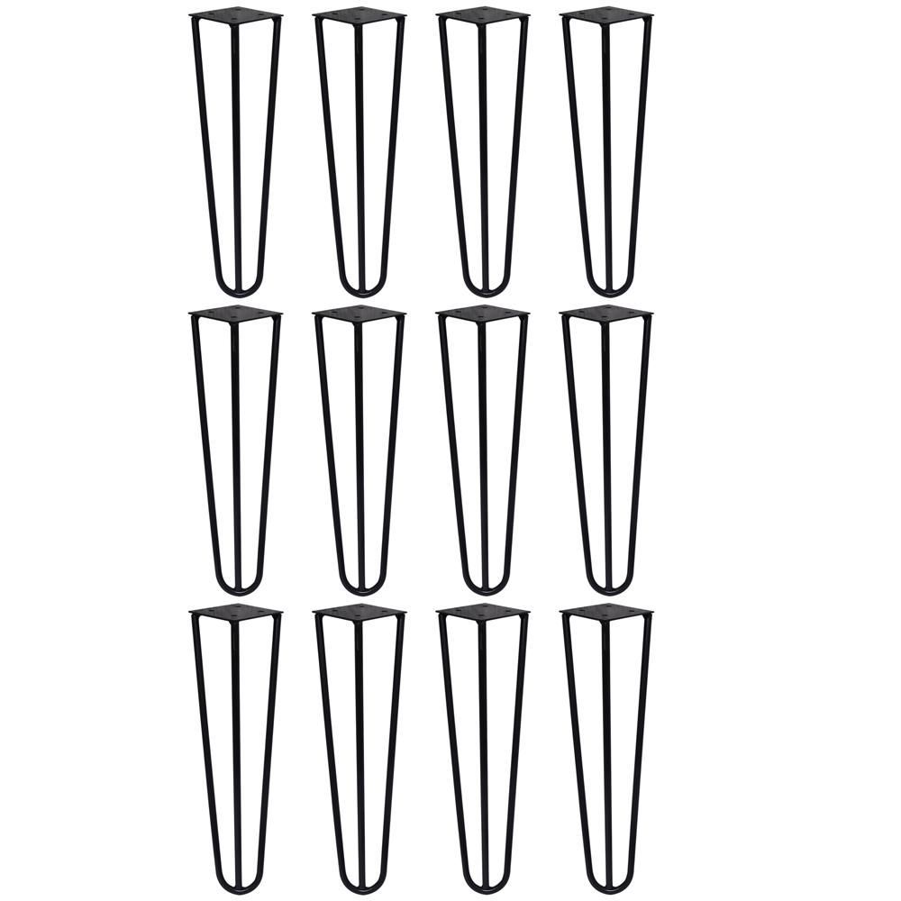 Kit 12 Pés De Metal 30 Cm Hairpin Legs Mesa De Canto Rack E Puffs Preto G41