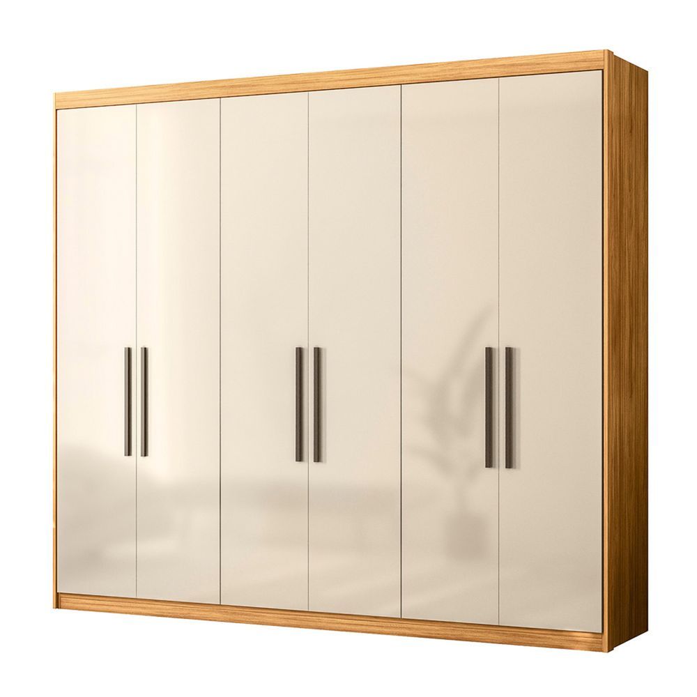 Guarda Roupa Casal Venice 6 Portas de Bater 4 Gavetas MDF Cinamomo-off White Loja Doce Lar 241CM