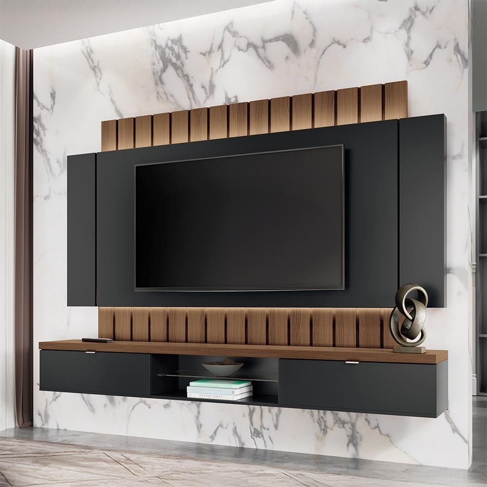 Painel Home Shawn para TV 70" 219CM MDF-MDP com LED Preto-Castanho Gran Belo