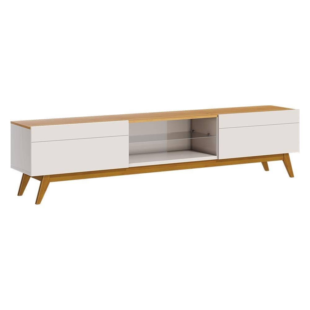 Rack Bancada Amy para TV 65" 180CM MDP com Gavetas Madeira Maciça Off White Gran Belo