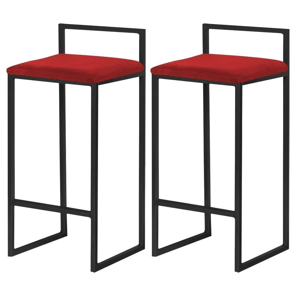 Banqueta Decorativa Selena Assento em Veludo Base Preta Fixa sem Encosto 65cm Vermelho Gran Belo