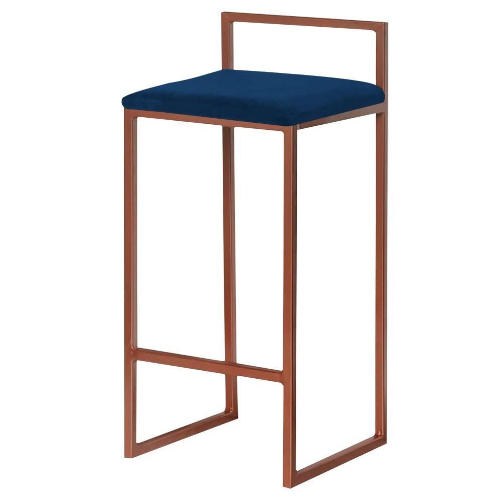 Banqueta Decorativa Selena Assento em Veludo Base em Ferro sem Encosto Fixa Azul Gran Belo