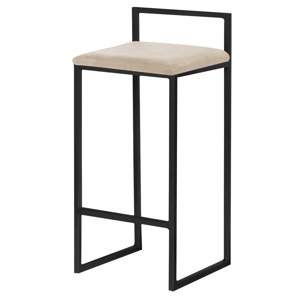 Banqueta Decorativa Selena Assento em Veludo Base Preta Fixa sem Encosto 65cm Bege Gran Belo