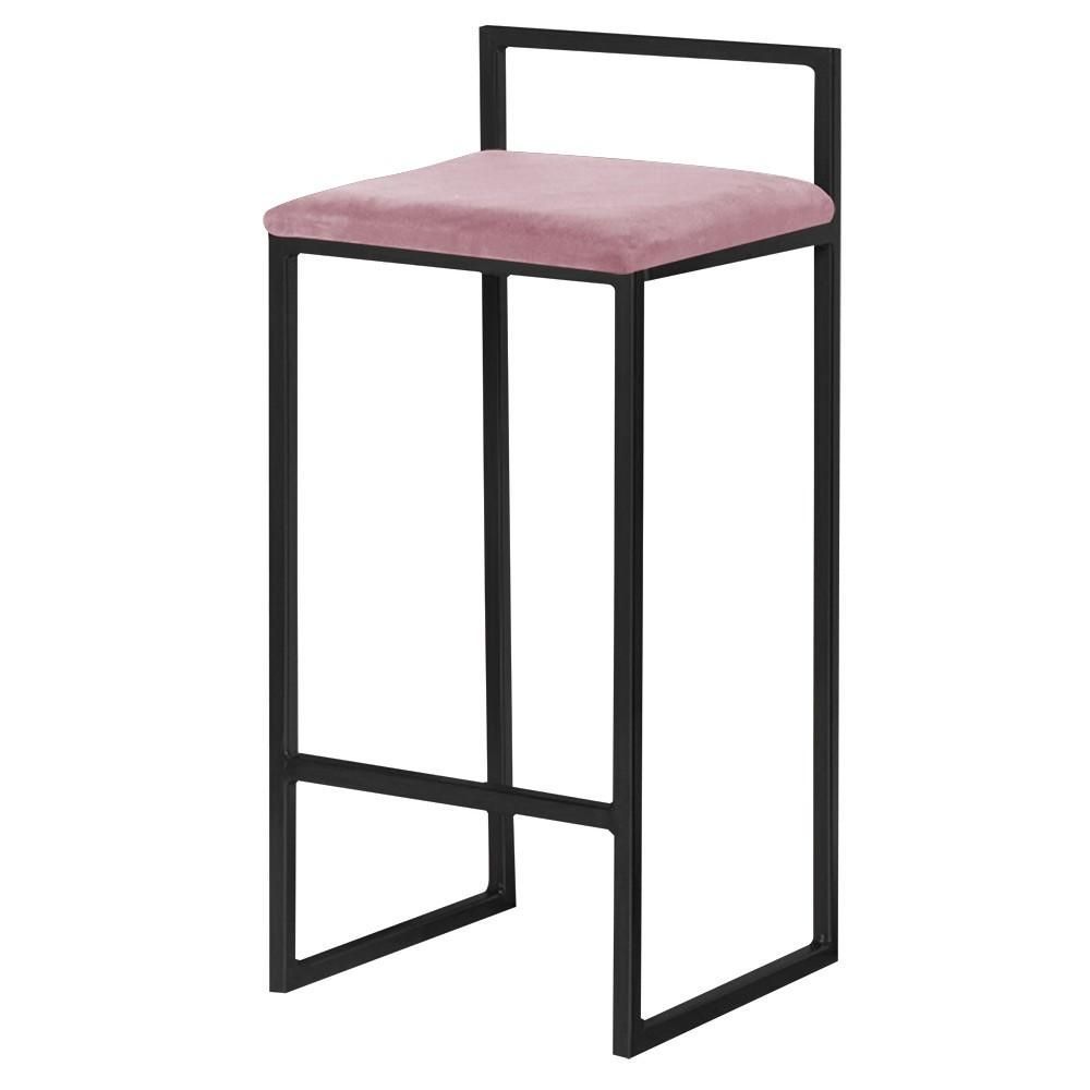 Banqueta Decorativa Selena G41 Assento em Veludo Base Preta Fixa sem Encosto 65cm Rosê Gran Belo