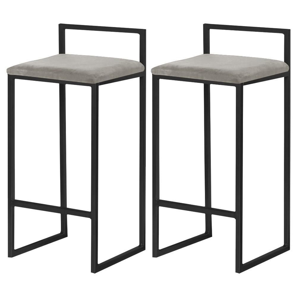 Banqueta Decorativa Selena Assento em Veludo Base Preta Fixa sem Encosto 65cm Cinza Gran Belo