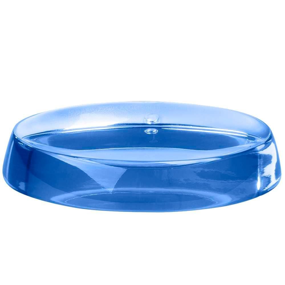 Saboneteira para Banheiro Oval Impermeável Acabamento Impecável Azul Translúcido Pontto Lavabo 14CM