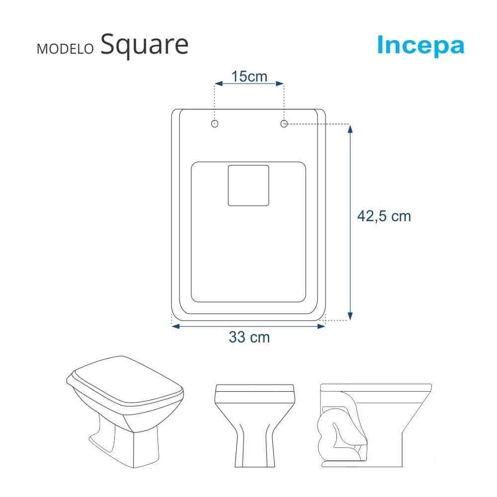 Assento Sanitário Square Quadrado MDF Fechamento Convencional Alumínio Anodizado Bege Claro Pontto Lavabo 40CM