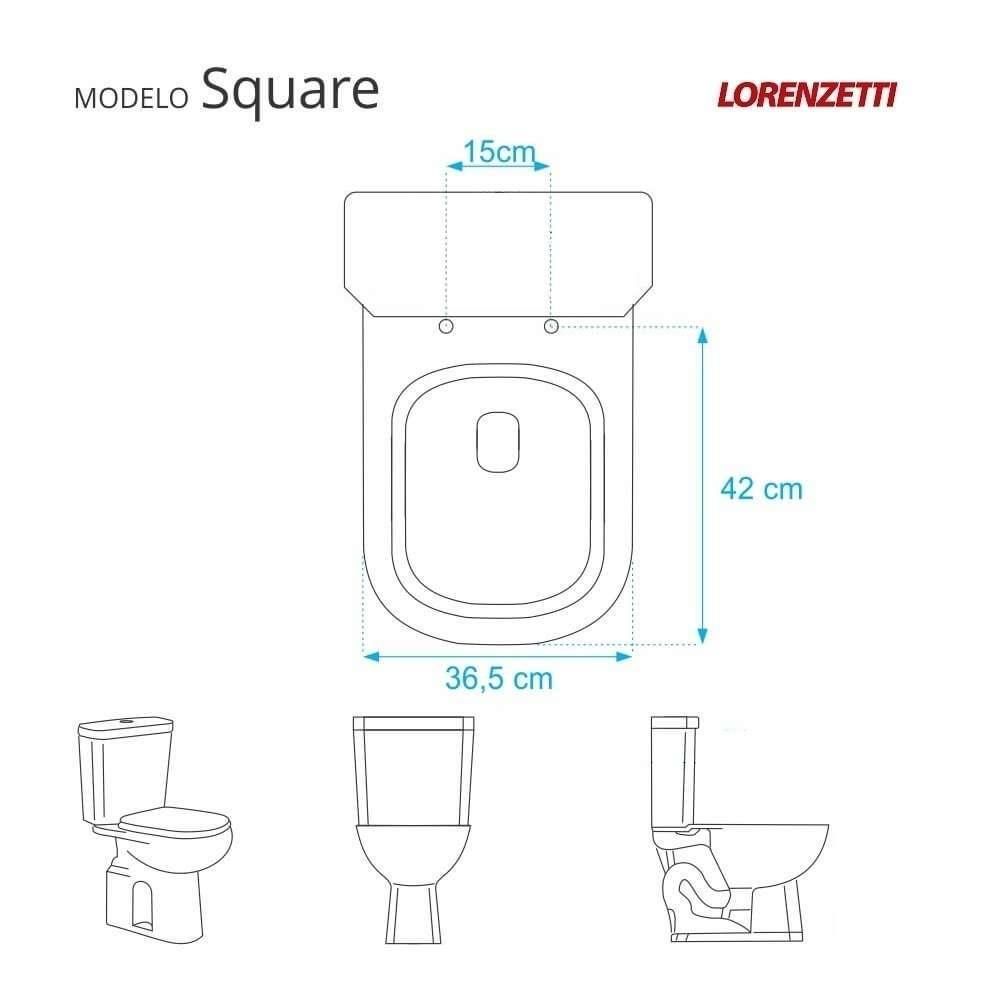 Assento Sanitário Square Quadrado MDF Fechamento Convencional Alumínio Anodizado Preto Pontto Lavabo 40CM