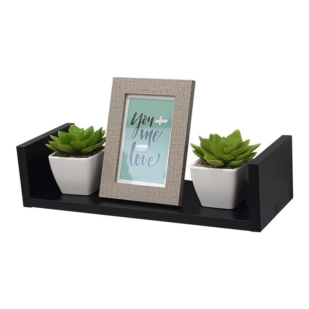 Prateleira U 30X15CM MDP Fixação Suporte Invisível Organizador Moderno Sala Preto Mercado das Prateleiras 30CM