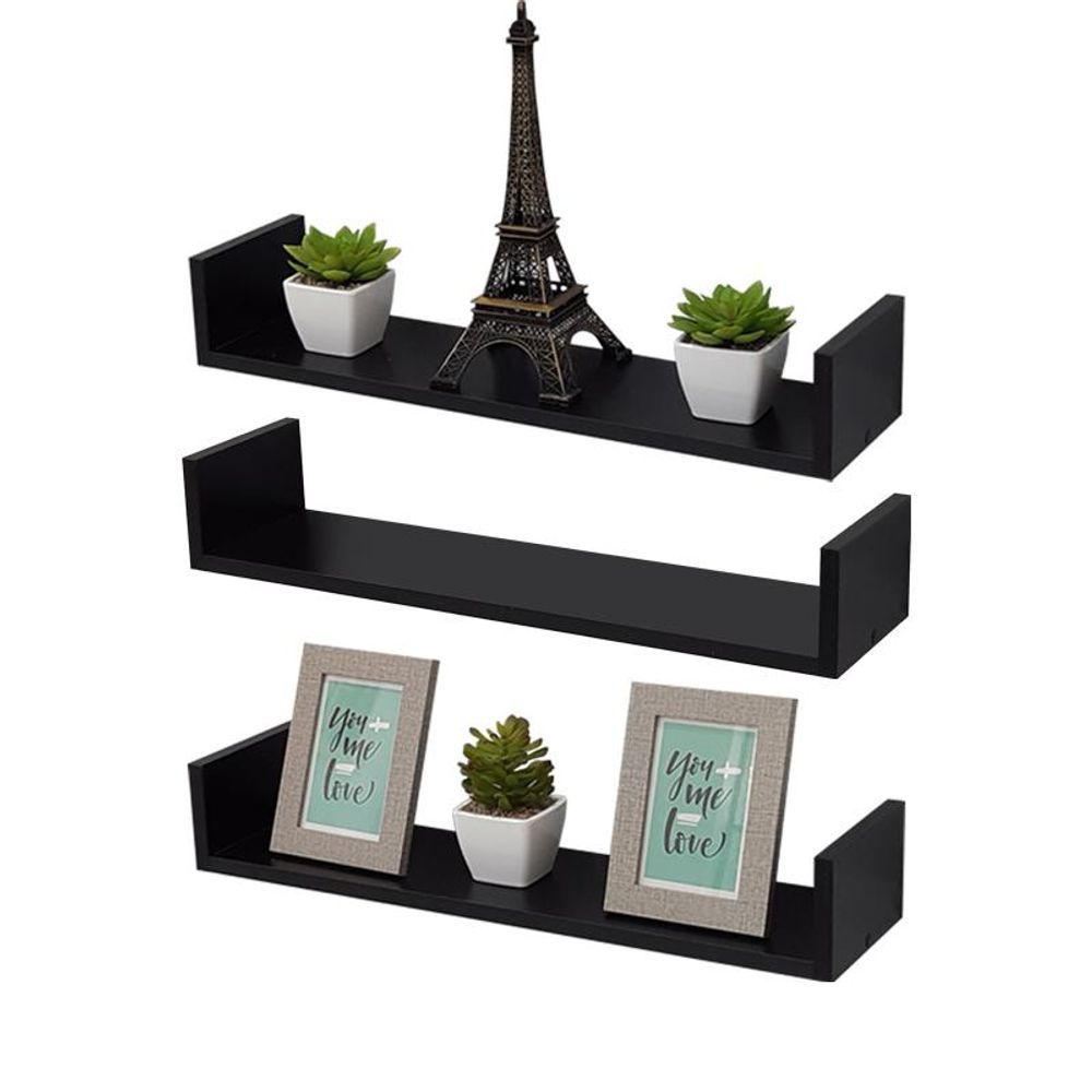 Prateleira Kit 3 U 80x10CM MDP Fixação Suporte Invisível Organizador Moderno Preto Mercado das Prateleiras 80CM