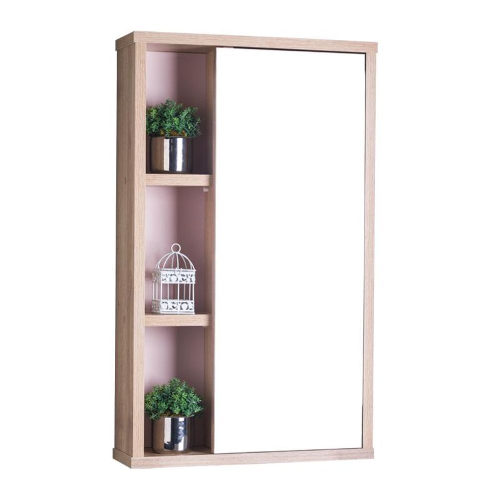 Armário para Banheiro Milano Suspenso 1 Porta 2 Prateleiras MDP 42CM Rosa Claro Mercado das Prateleiras 42CM