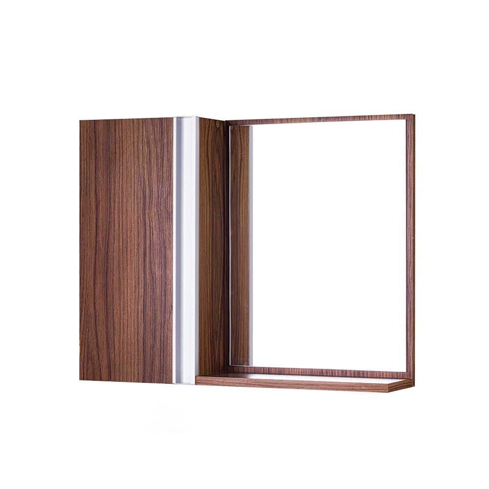Armário para Banheiro Nogal Barra Vertical com Espelho 2 Prateleiras MDP 58CM Marrom Mercado das Prateleiras