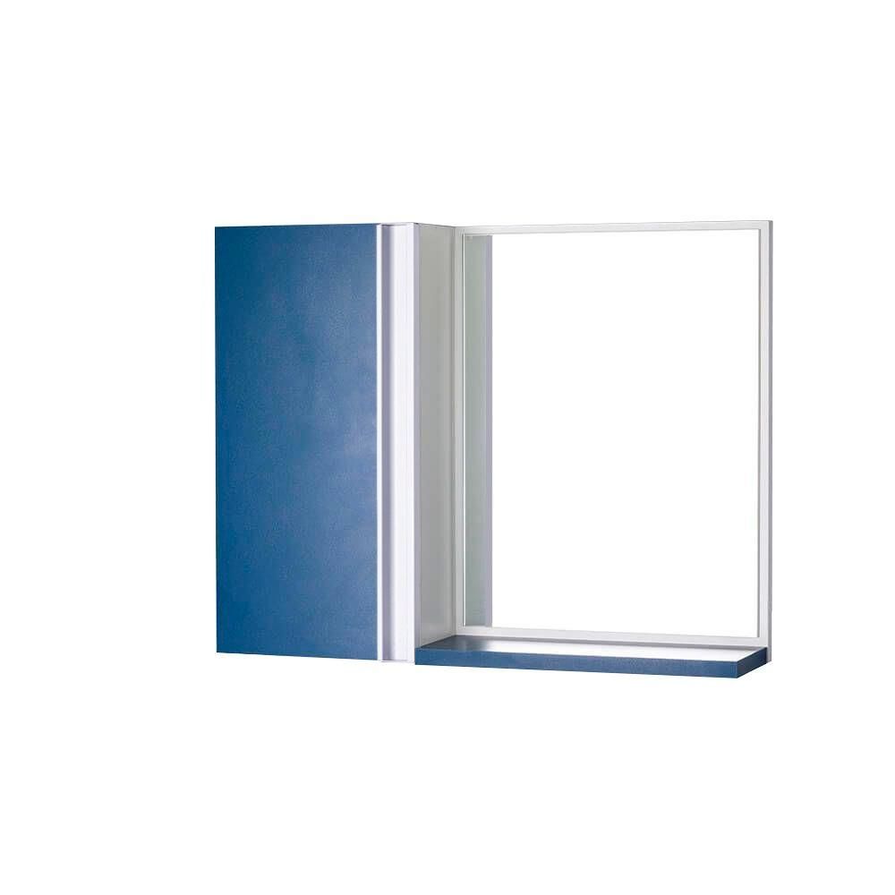 Armário para Banheiro com Espelho Azul Barra Vertical 2 Prateleiras MDP 58CM Azul Mercado das Prateleiras