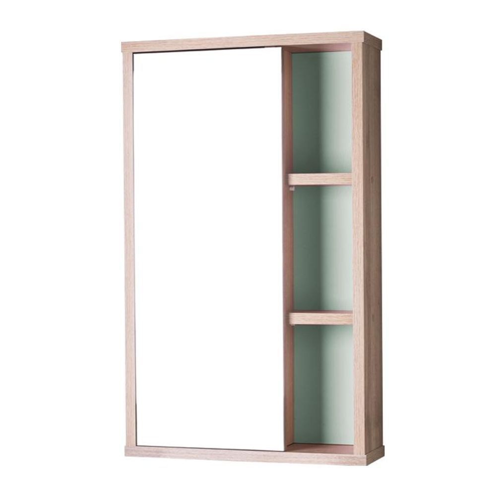 Armário para Banheiro Milano com Espelho Suspenso 42CM Verde Menta e Carvalho Pontto Lavabo 42CM