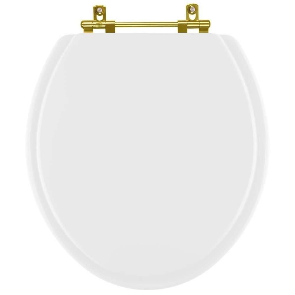 Assento Sanitário Convencional Oval MDF Fechamento Convencional Laqueado Branco Ferragem Dourada Pontto Lavabo 40CM