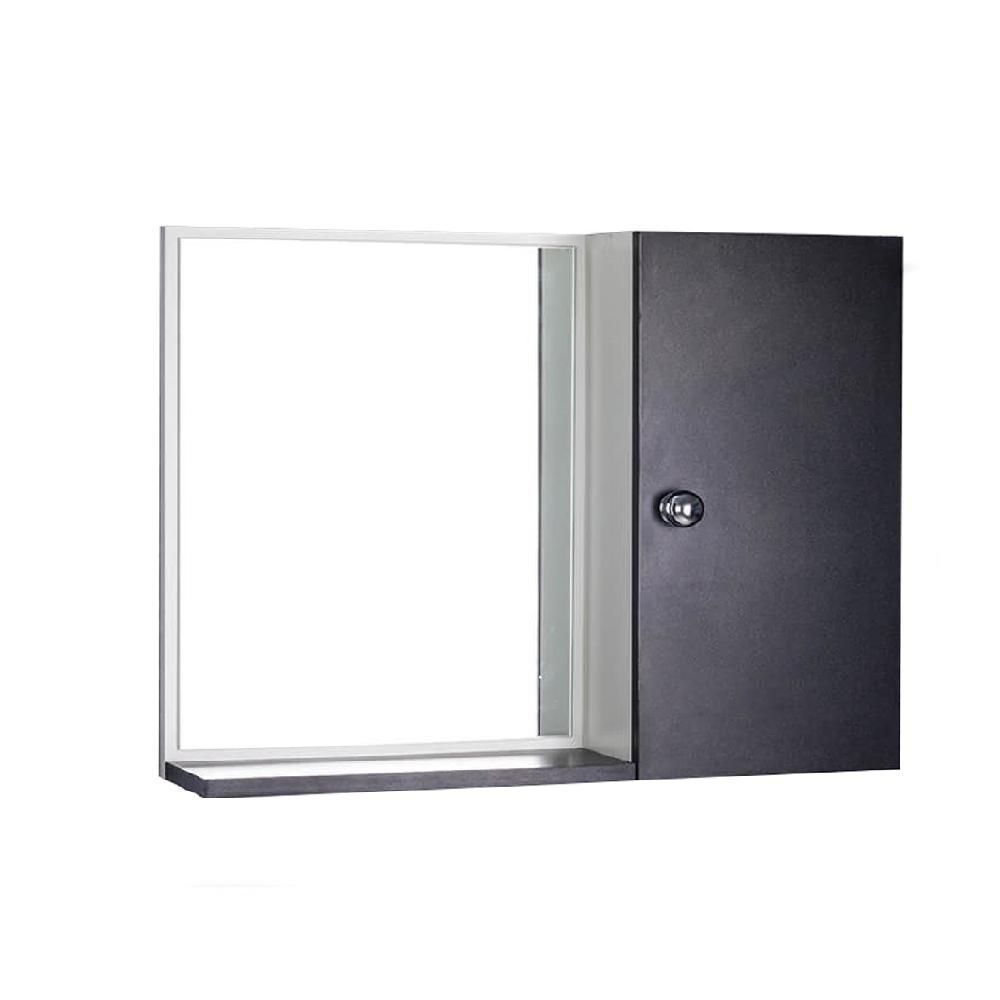 Armário para Banheiro com Espelho Safira Suspenso 1 Porta 1 Gaveta MDP 58CM Preto e Branco Pontto Lavabo