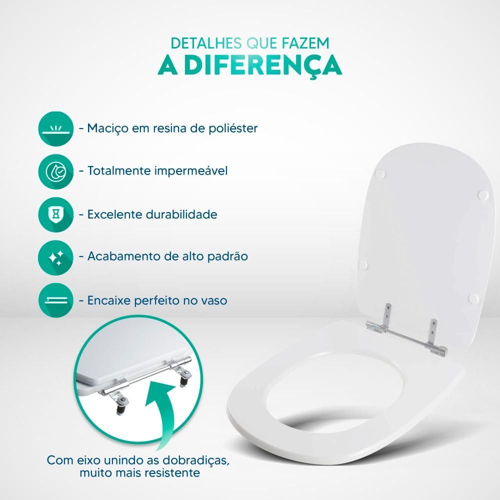 Assento Sanitário Sabatini Alongado Resina Plástica Parafusado Convencional Branco Pontto Lavabo 40CM
