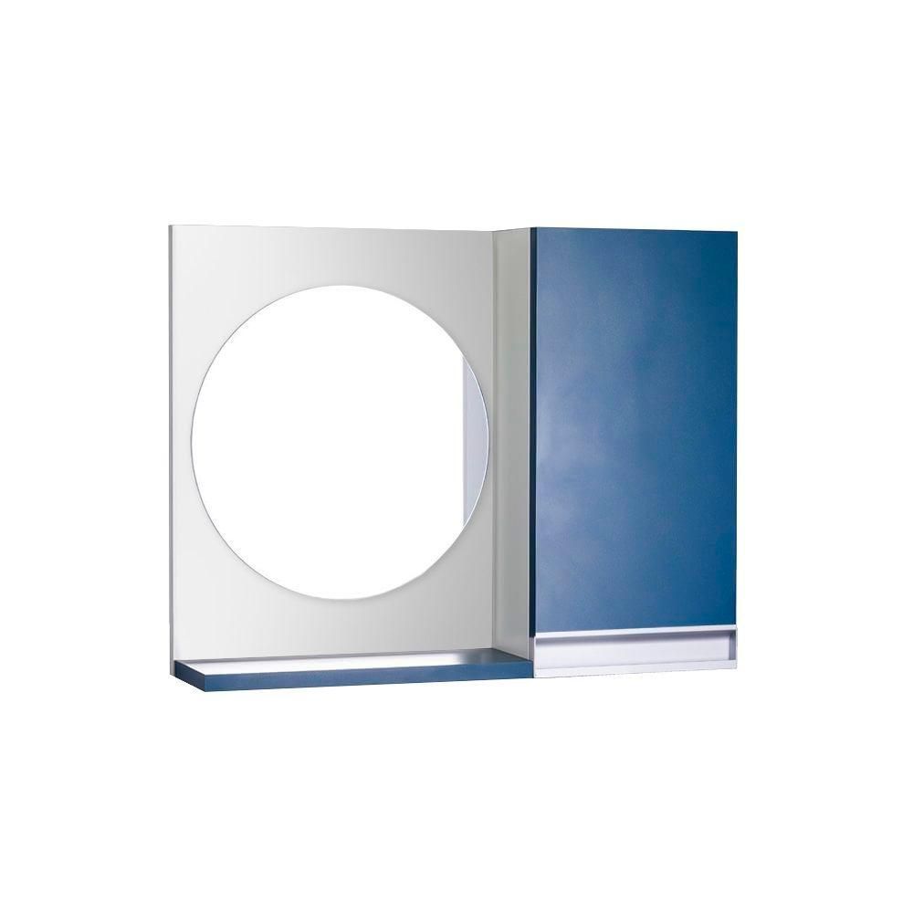 Armário para Banheiro com Espelho Redondo Suspenso 2 Prateleiras MDP 58CM Azul Marinho Mercado das Prateleiras 58CM