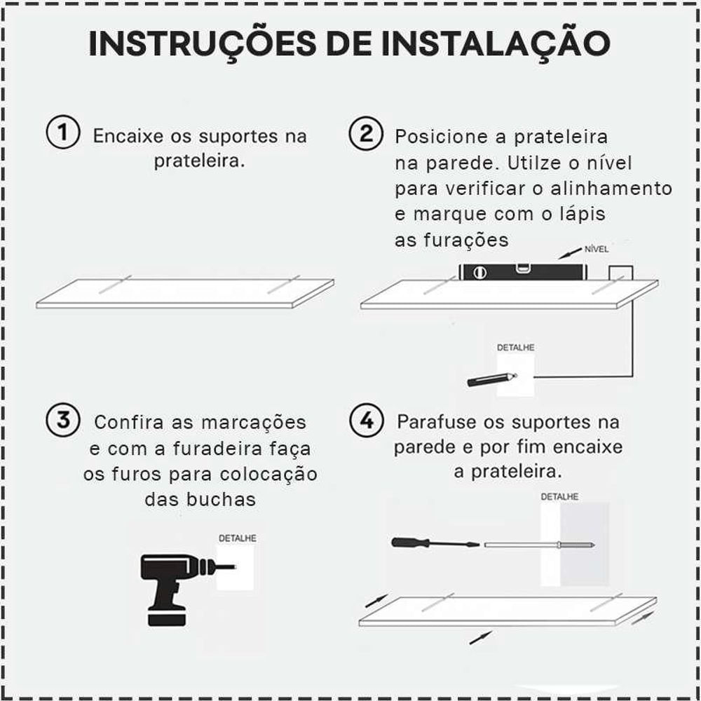 Prateleira Kit 4 Porta Quadros 60X15CM MDP Fixação Suporte Invisível Organizador Sala Bege Mercado das Prateleiras 60CM